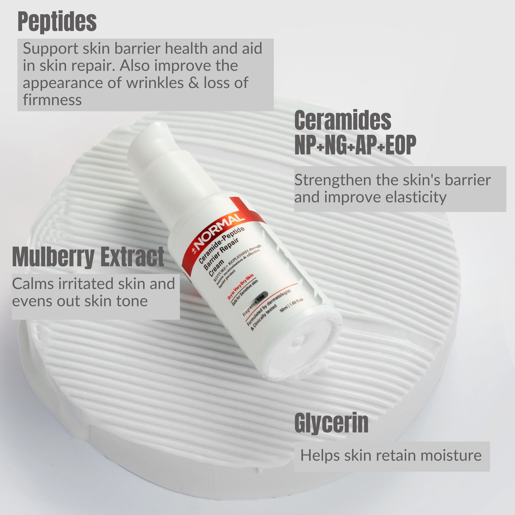 PLUSMINUS NORMAL skincare ceramide peptide barrier repair cream dry sensitive skin ingredients